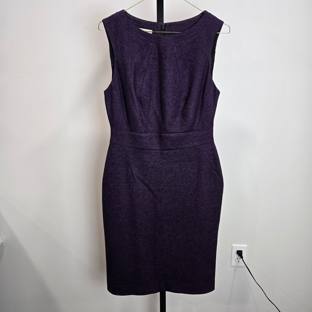 Hobbs London Purple Wool Tweed Sheath Dress US 6 Sleeveless Career Preppy